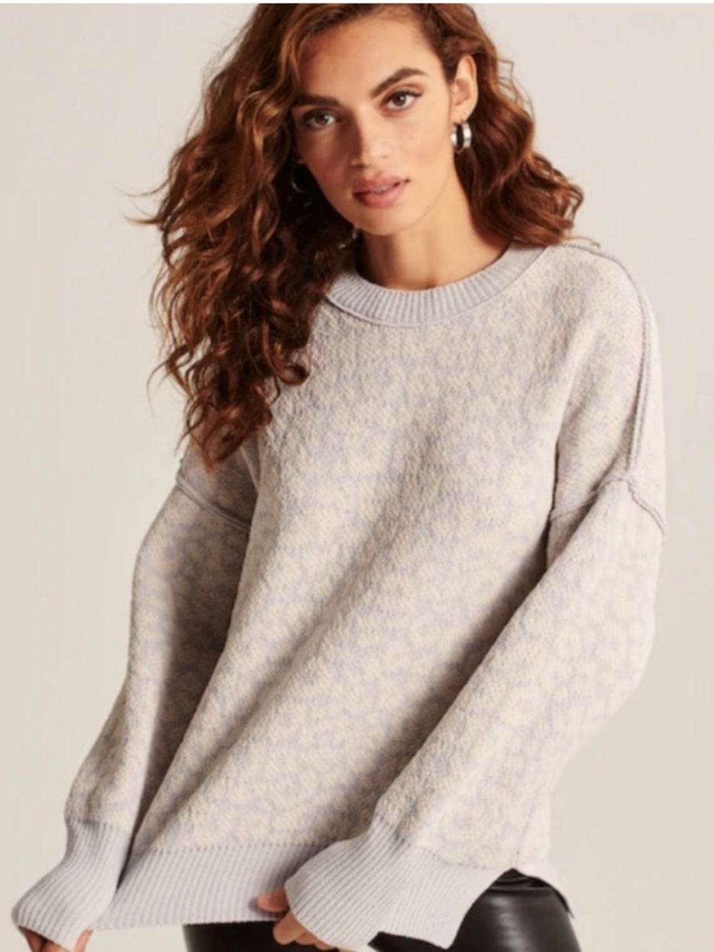 Abercrombie & Fitch Leopard Chenille Knit Oversized Pullover Boxy Sweater